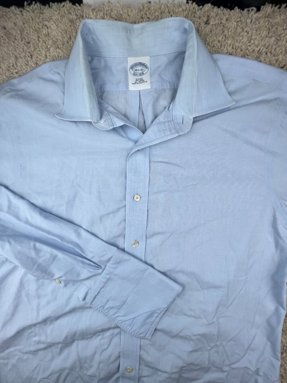 Brooks Brothers Button Up Shirt Men’s Long Sleeve 16.5 33 Slim Fit Blue Cotton